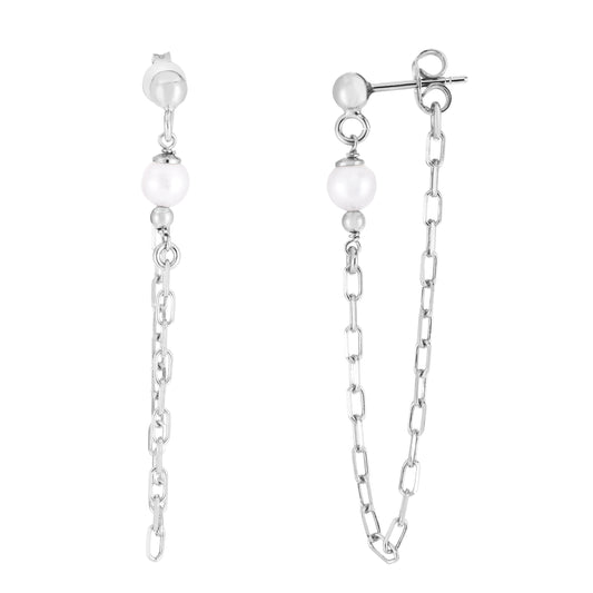 Silver Pearl Chain FronttoBack Earrings