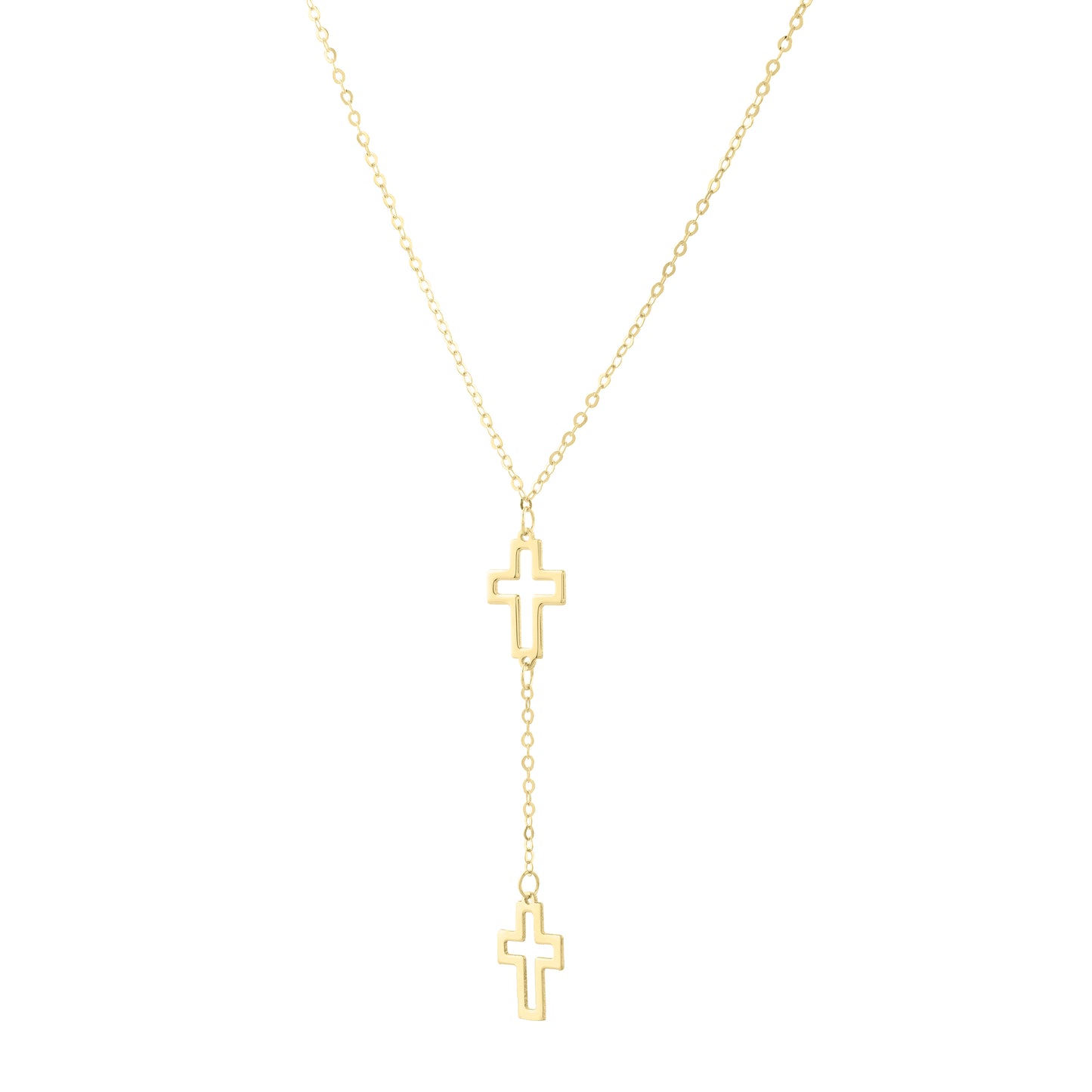 14K Double Cross Drop Necklace