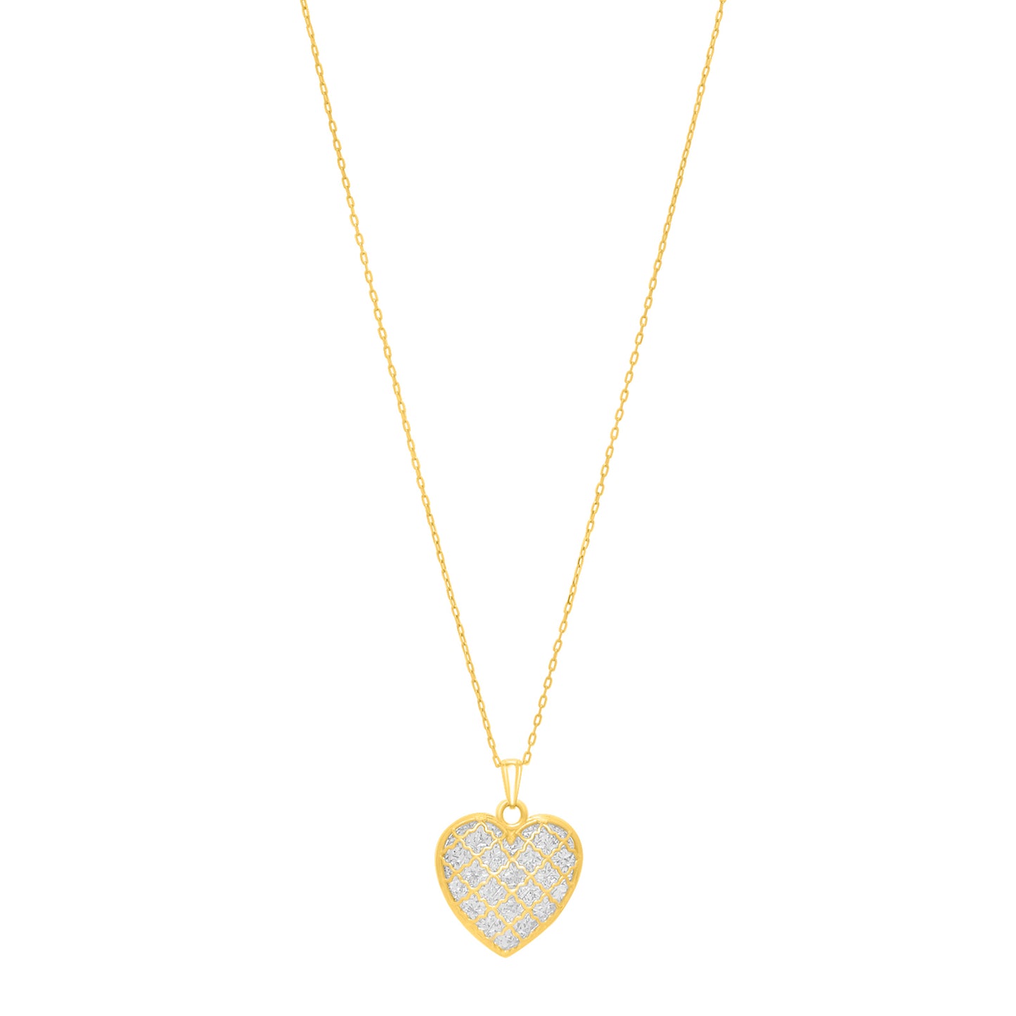 14K Gold Diamond Cut Checkered Heart Necklace