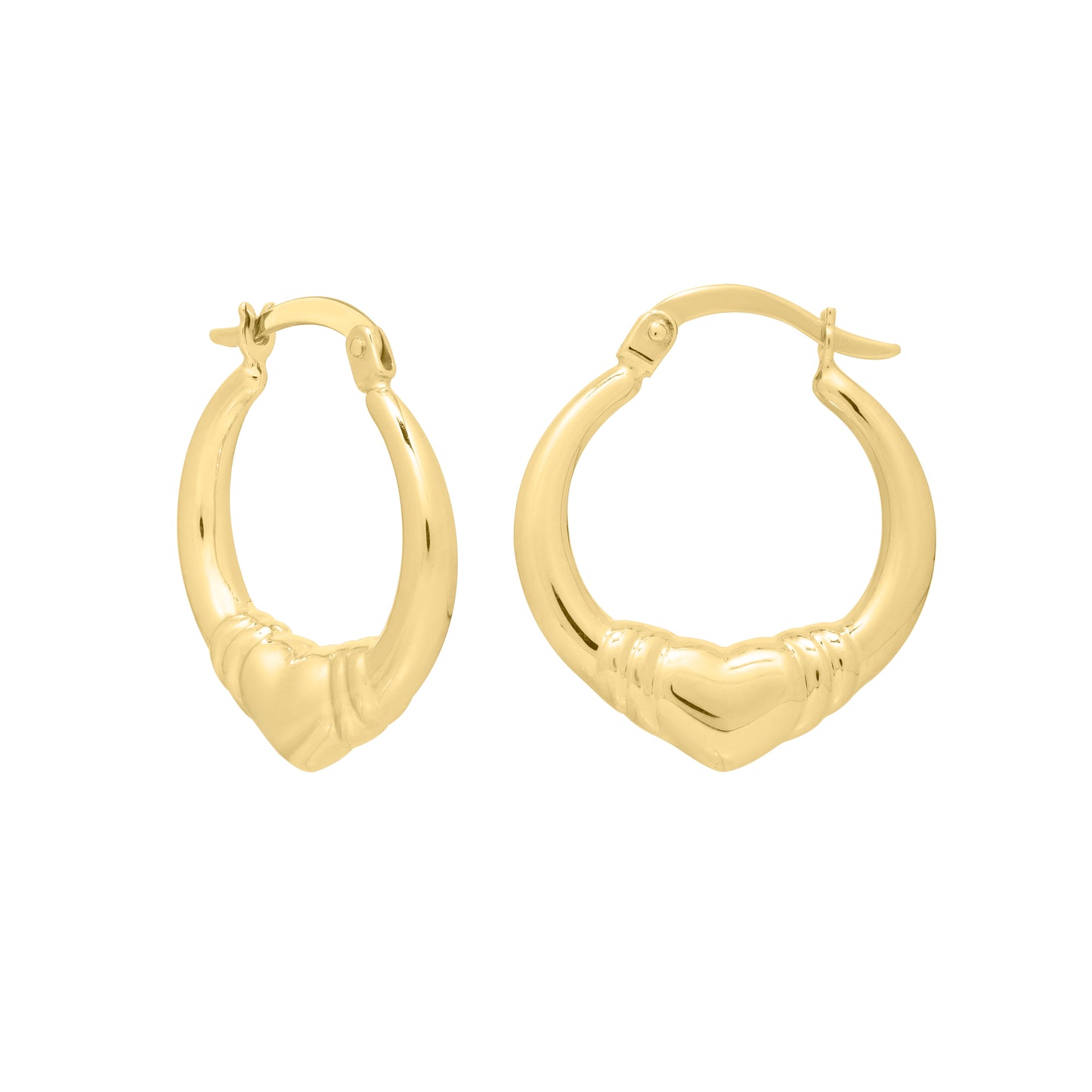 14K Gold Large Heart Hoops