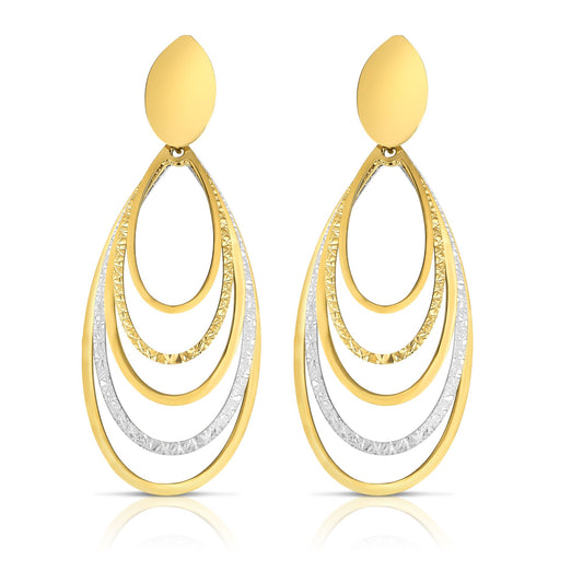 14K Gold Diamond Cut & Polished Oval MultiLayered Dangle Earring