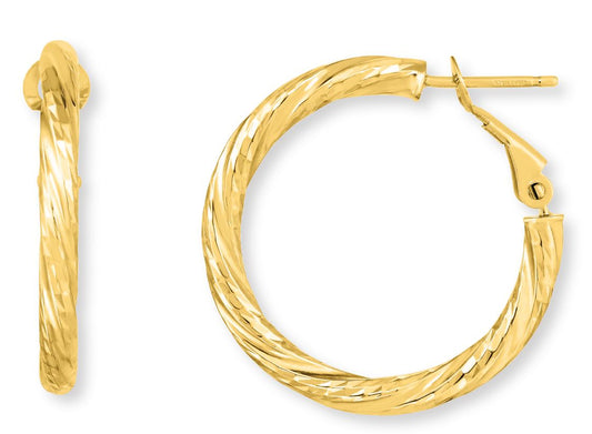 14K Gold Diamond Cut Large Omega Back Hoop Earring