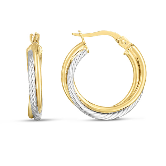 14K Twotone Twisted Hoops