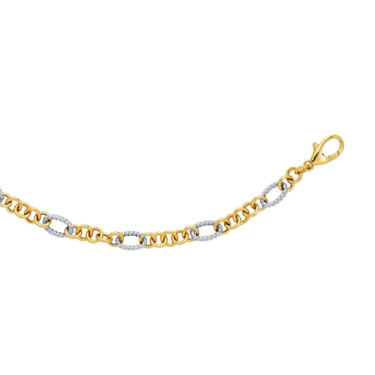 14K Twotone Gold Alternating Twisted Oval Rope Link Chain