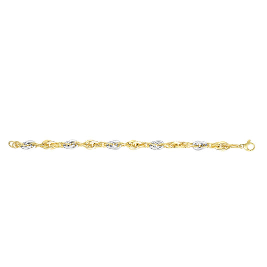 14K Twotone Gold Polished & Diamond Cut Interlocking Oval Link Chain
