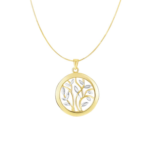 14K Twotone Gold Tree of Life Polished Circle Necklace