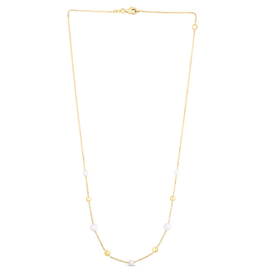 14K Gold & Pearl Bead TinCup Necklace