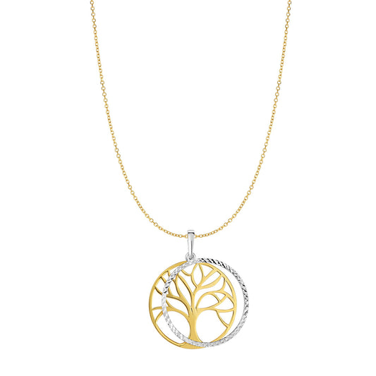 14K Twotone Gold Double Disc Tree of Life Necklace