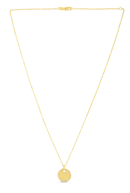 14K Gold Round Diamond Tag Necklace