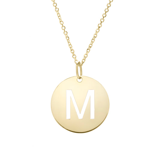14K Gold Disc Initial M Necklace