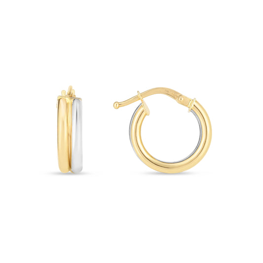 14K Twotone Double Round Hoops