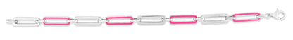 Silver Pink Enamel Paperclip Bracelet