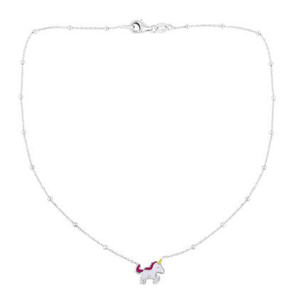 Silver Enamel Unicorn Necklace