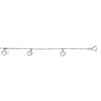 14K Twotone Gold Dangle Heart Anklet