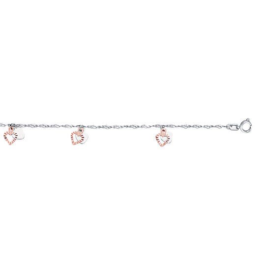 14K Twotone Gold Dangle Heart Anklet