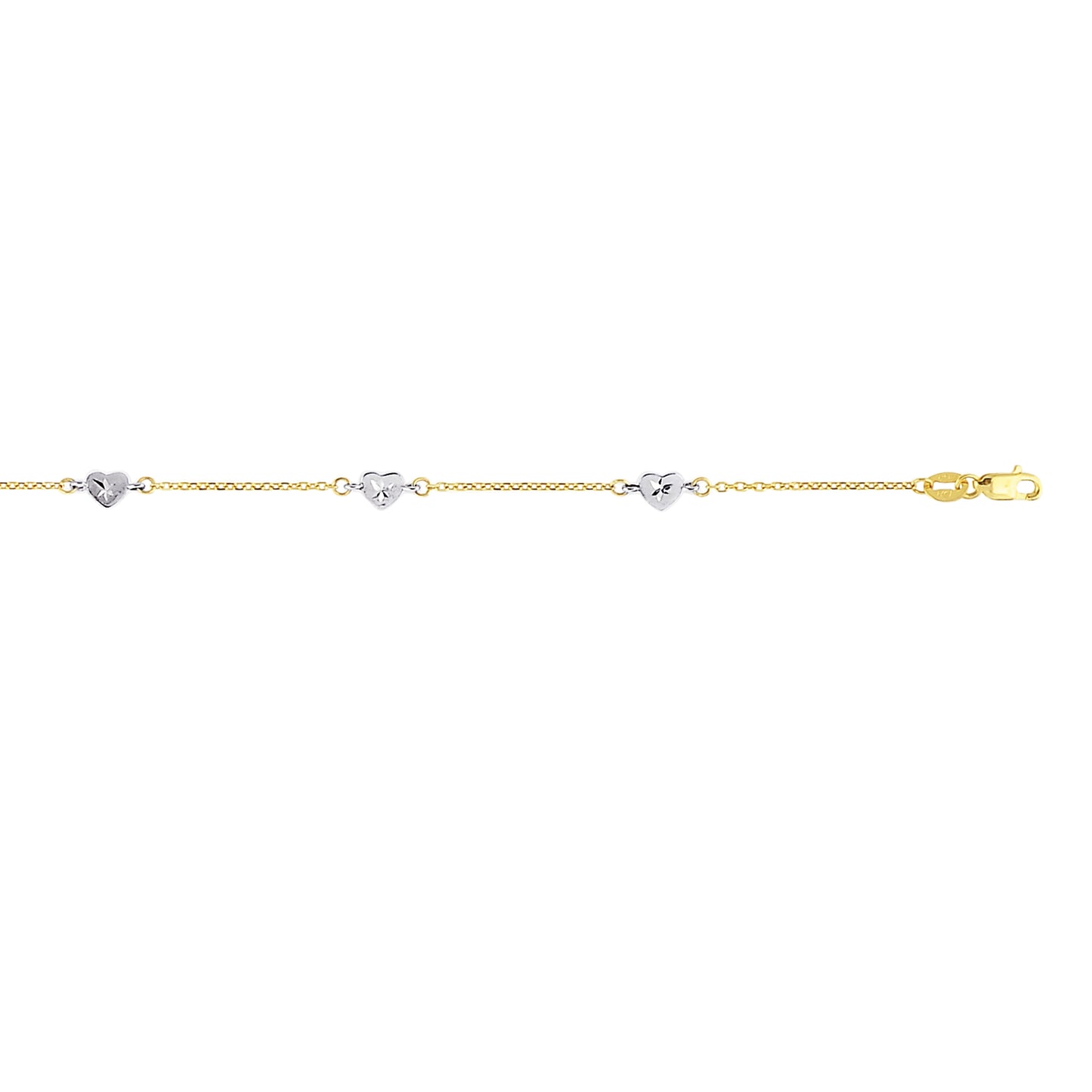 14K Twotone Gold Heart Station Anklet