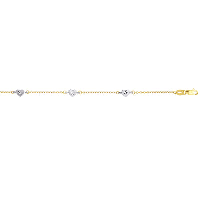 14K Twotone Gold Heart Station Anklet