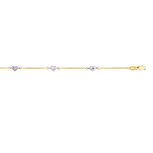 14K Twotone Gold Heart Station Anklet