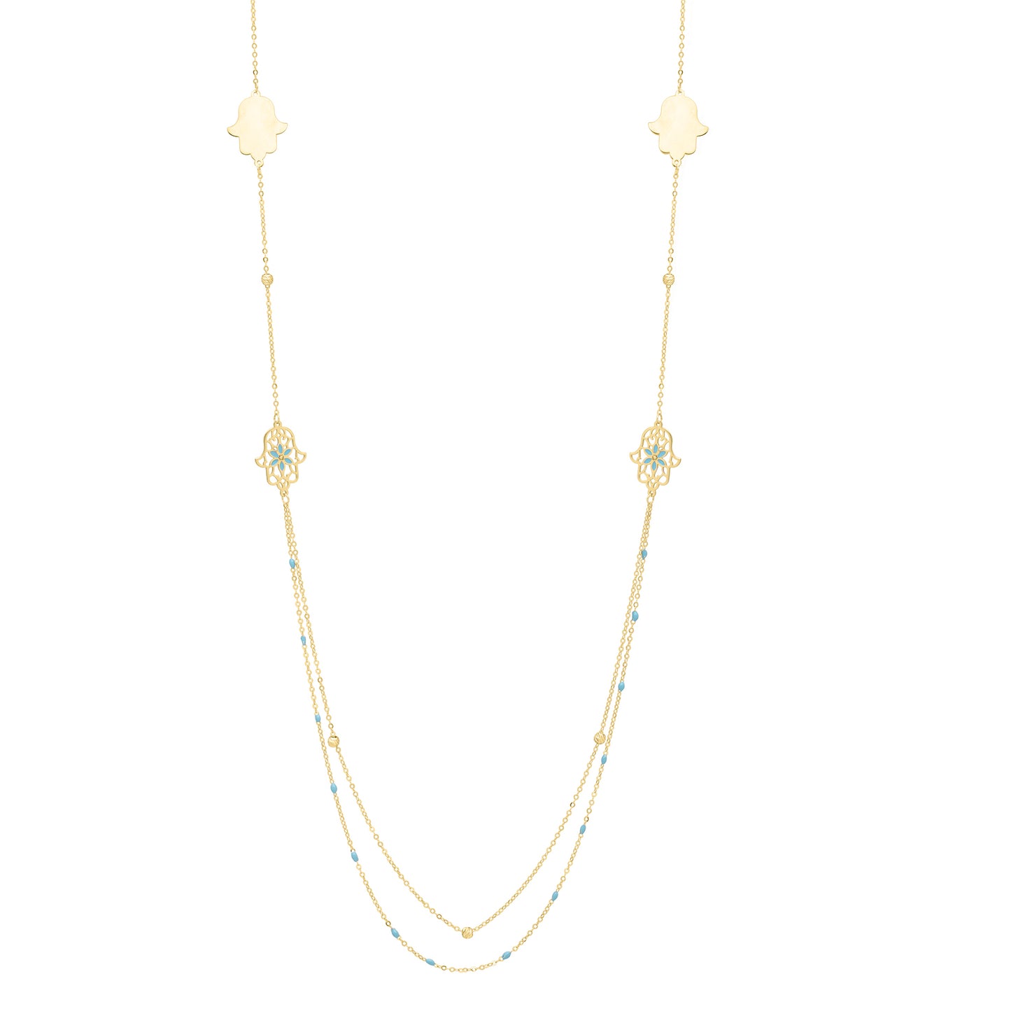 14K 30" Long Hamsa Stationed Necklace