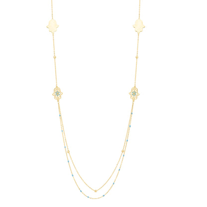 14K 30" Long Hamsa Stationed Necklace