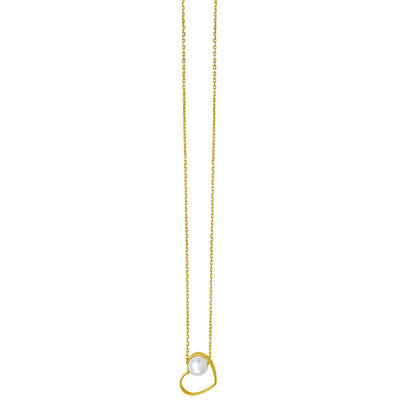 14K Open Heart and Pearl Necklace