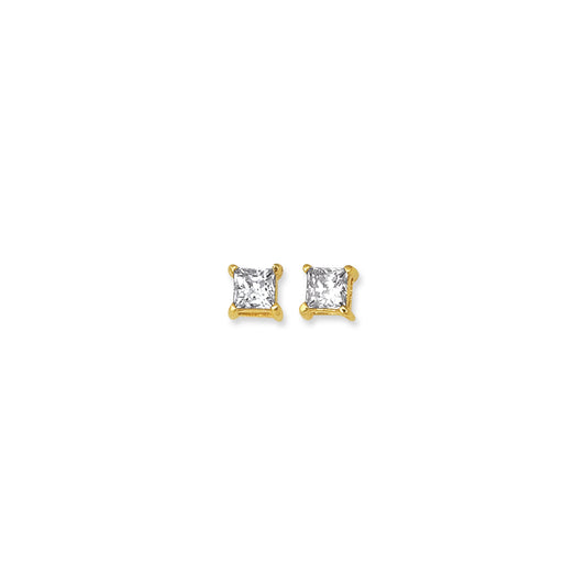 14K Gold 5mm Princess Cut CZ Stud Earring
