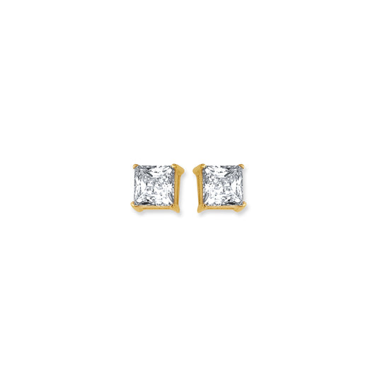 14K Gold 5mm Princess Cut CZ Stud Earring