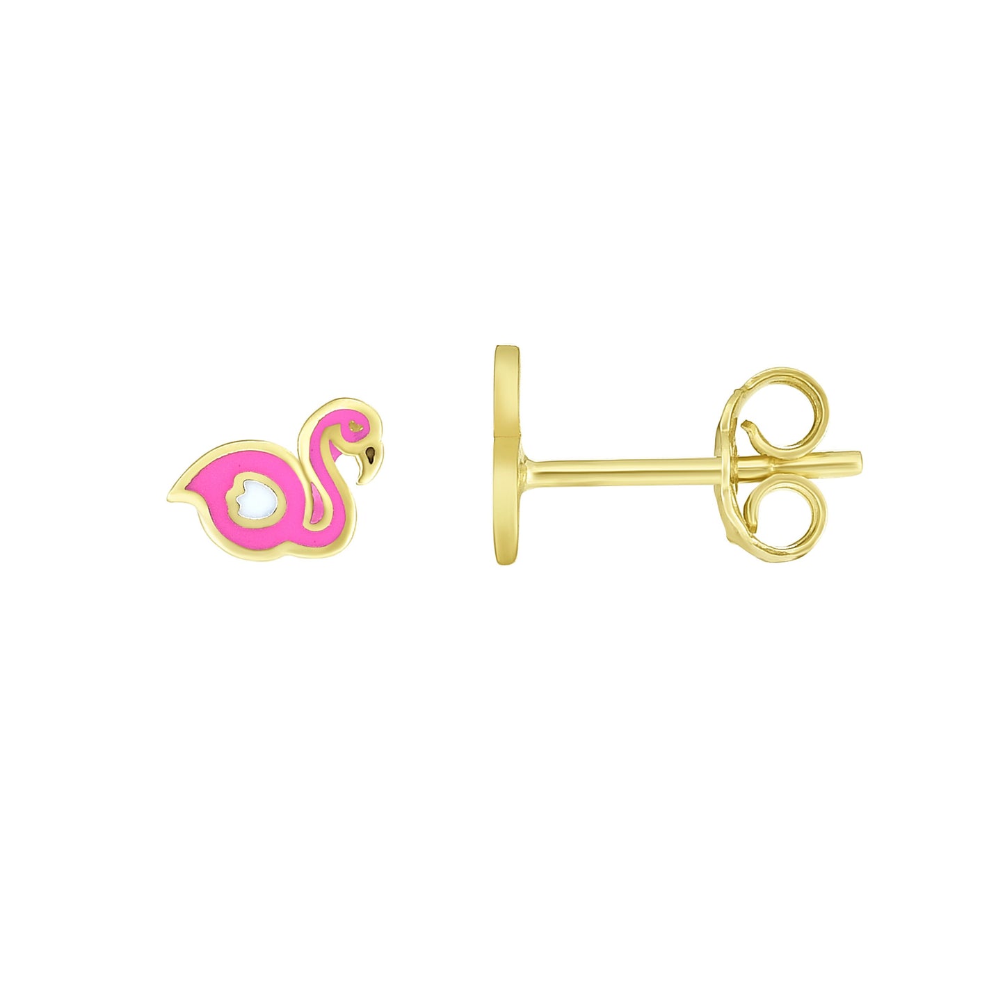 14K Gold Enamel Flamingo Stud Earring