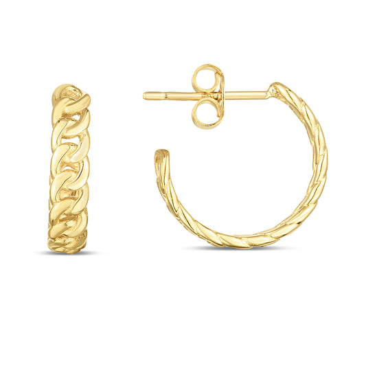 14K Gold Curb Chain CHoops