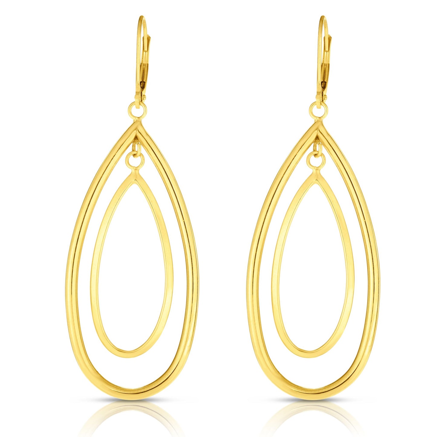 14K Gold Polished Double Oval MultiLayered Dangle Earring