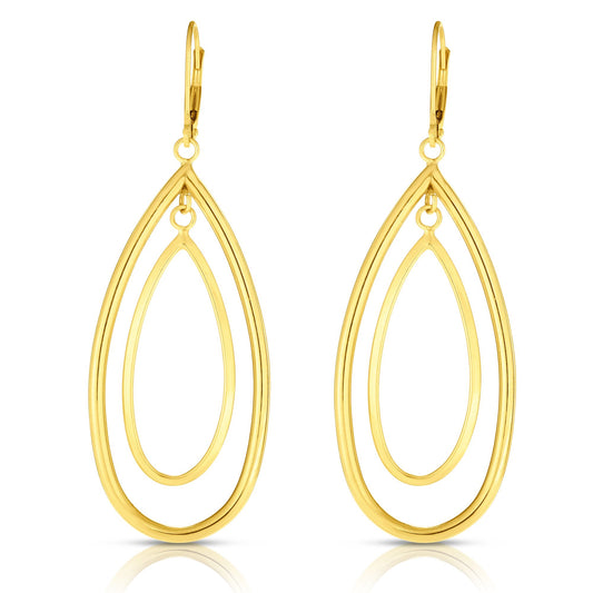 14K Gold Polished Double Oval MultiLayered Dangle Earring