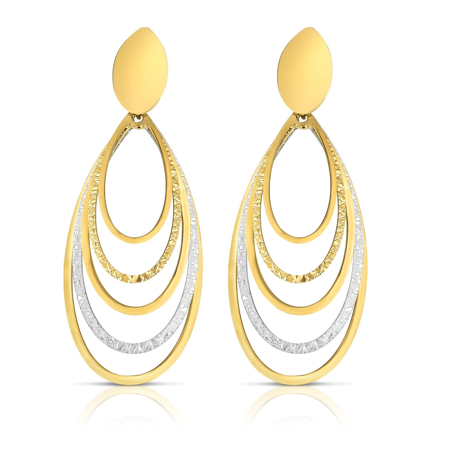 14K Gold Diamond Cut & Polished Oval MultiLayered Dangle Earring
