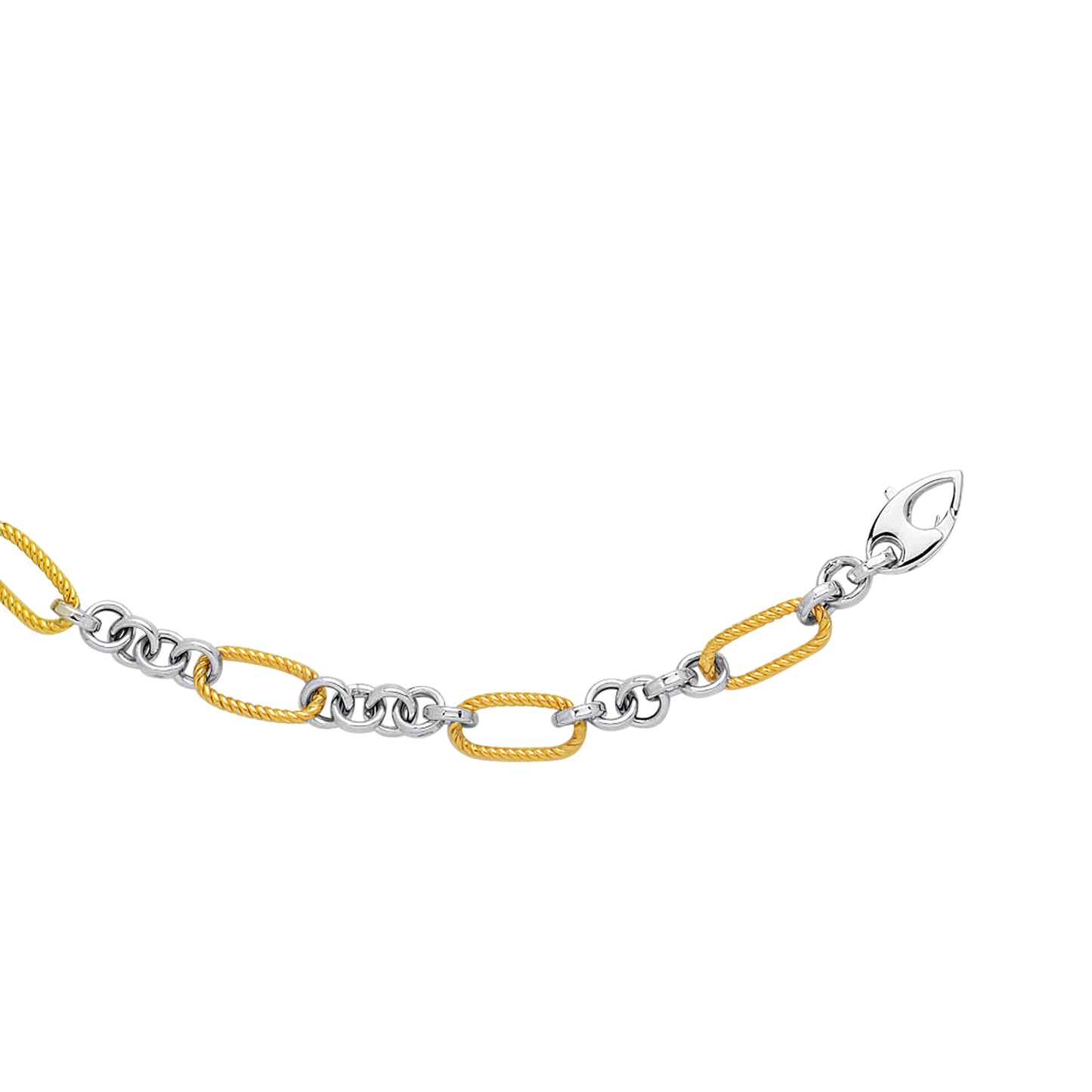 14K Twotone Gold Alternating Twisted Elongated Oval Rope Link Chain
