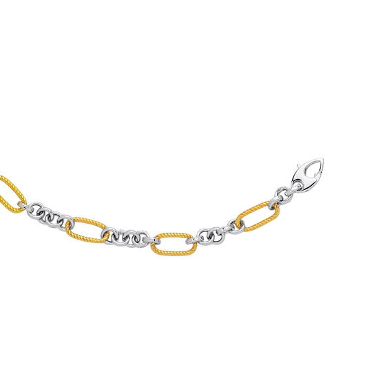 14K Twotone Gold Alternating Twisted Elongated Oval Rope Link Chain