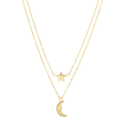 14K Gold Polished Moon & Star MultiStrand Necklace
