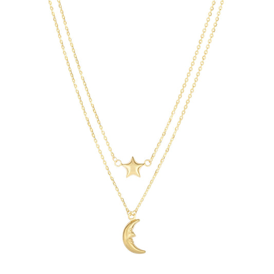 14K Gold Polished Moon & Star MultiStrand Necklace