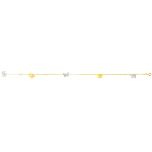 14K Twotone Gold Butterfly Anklet