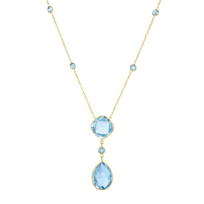 14K Gold Blue Topaz Drop Necklace