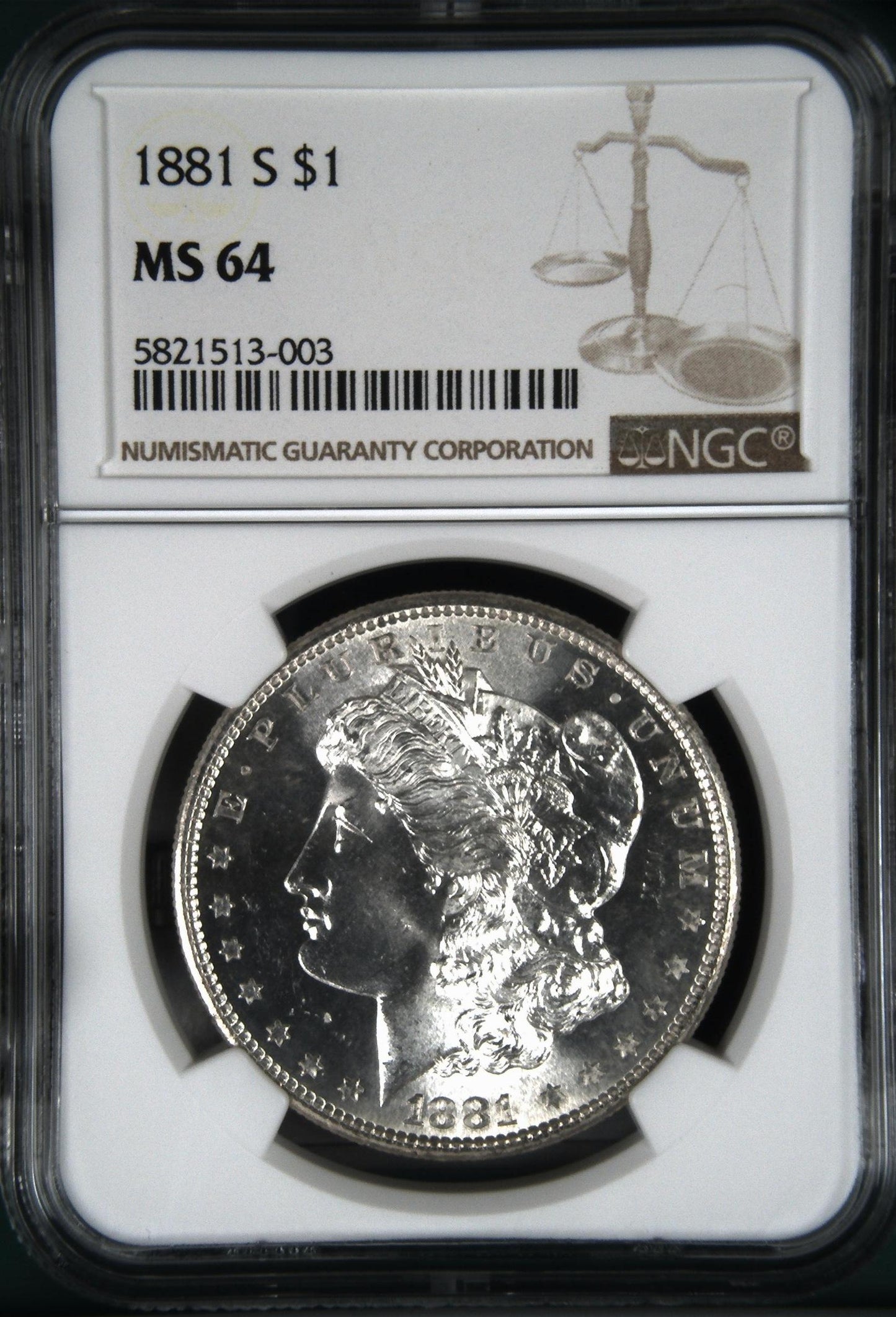 1881-S Morgan Silver Dollar NGC MS-64