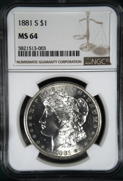 1881-S Morgan Silver Dollar NGC MS-64