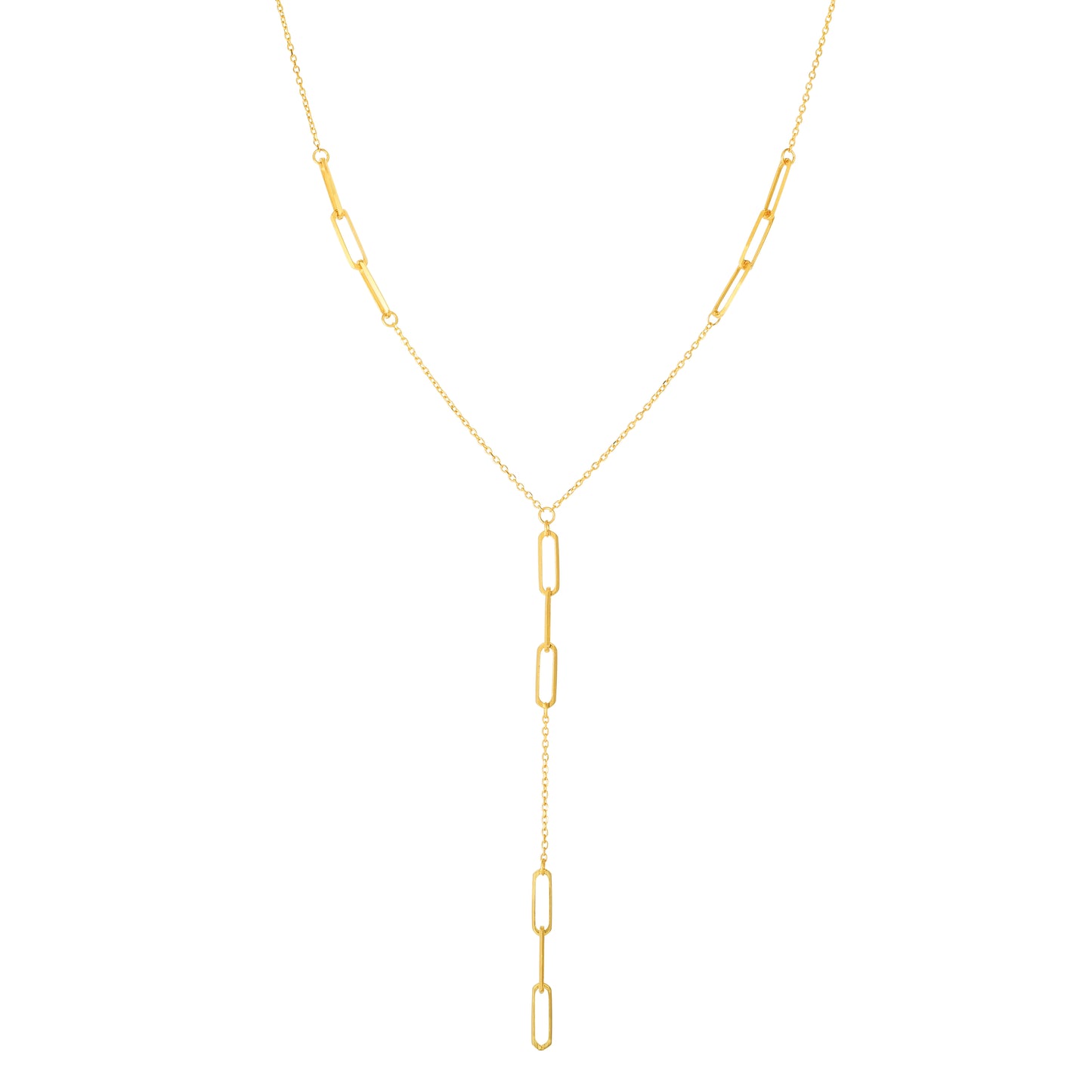 14K Gold Paperclip Lariat Necklace