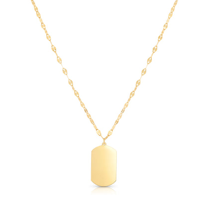 14K Gold Tag with Mirror Chain