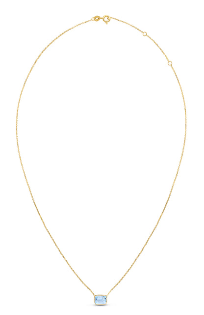 14K Gold Emerald Cut Blue Topaz Necklace