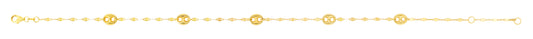 14K Gold Mirror Chain and Puffed Mariner Station Anklet