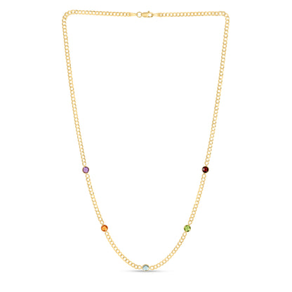 14K Multi Gemstone Curb Chain Necklace