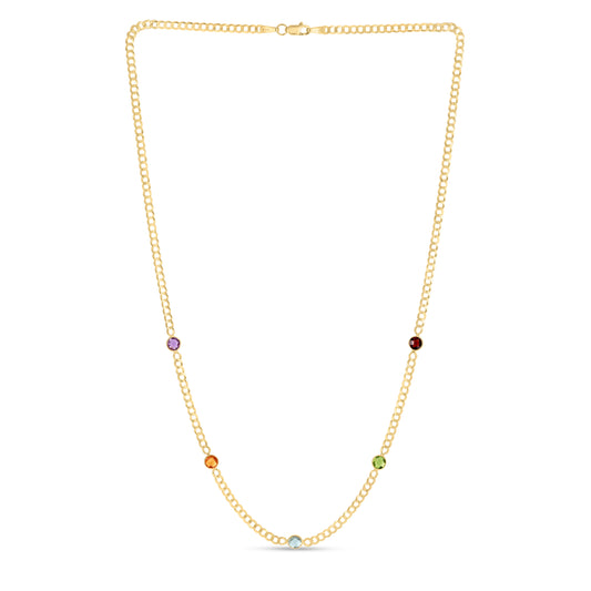 14K Multi Gemstone Curb Chain Necklace
