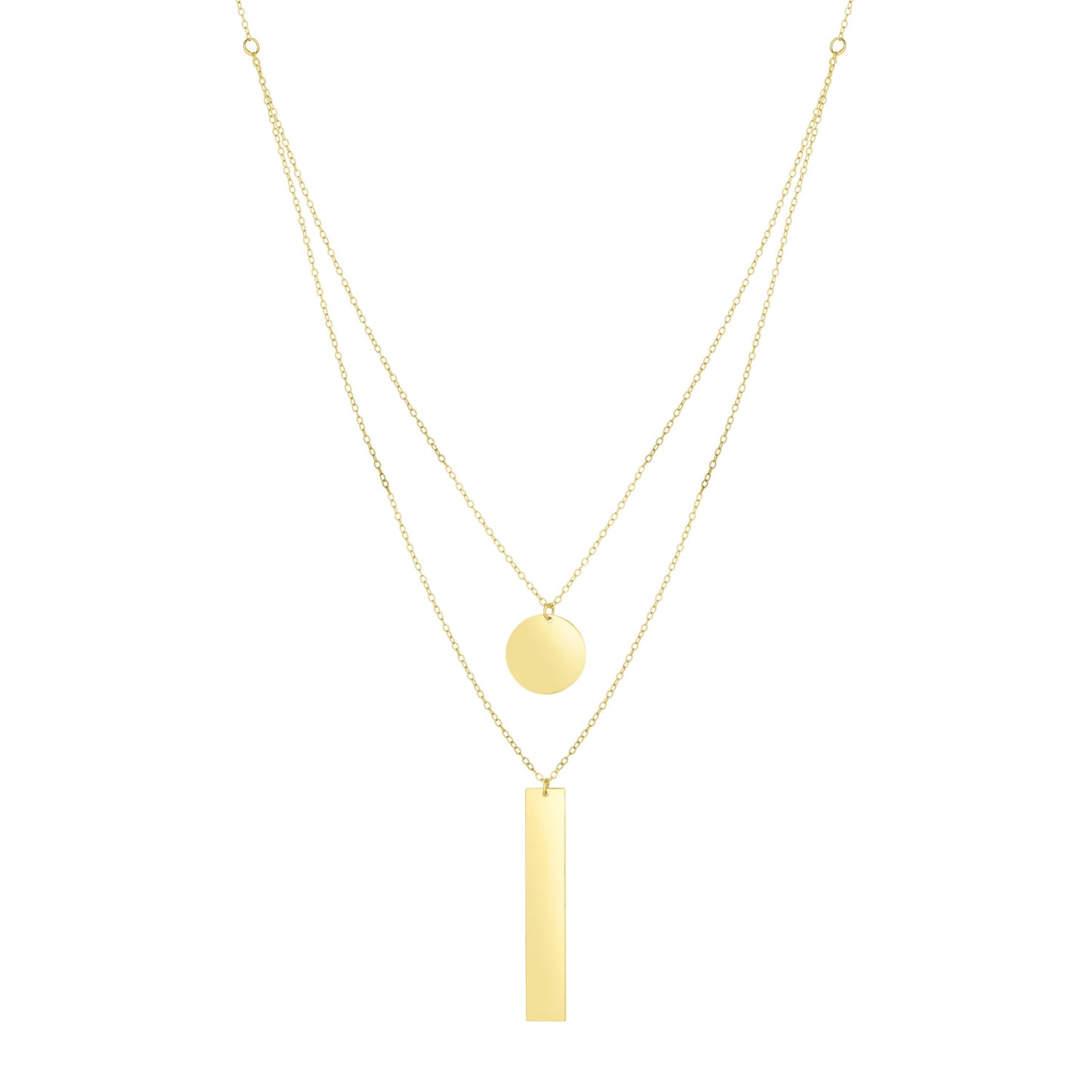14K Gold Polished Circle & Bar MultiStrand Necklace