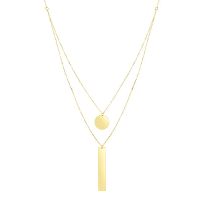 14K Gold Polished Circle & Bar MultiStrand Necklace