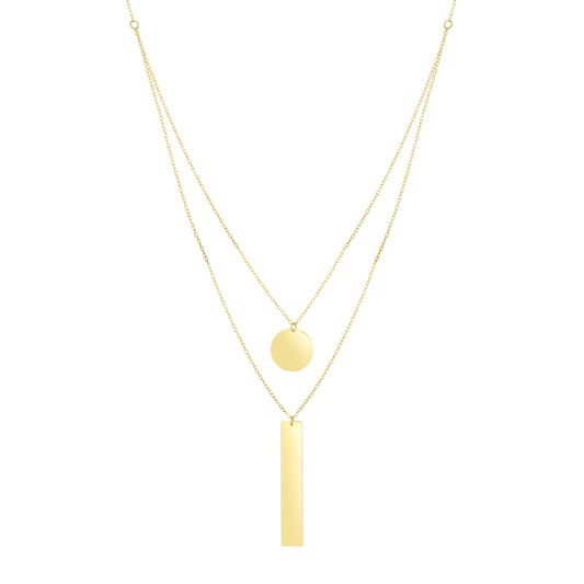 14K Gold Polished Circle & Bar MultiStrand Necklace