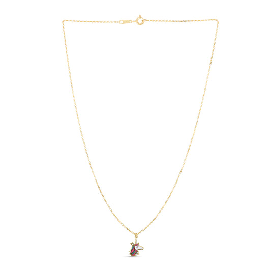 14K Gold Enamel Unicorn Necklace